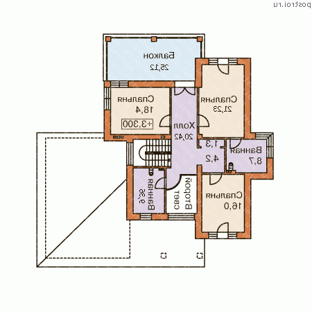 L-296-1K проект двухэтажного дома из кирпича с гаражом размером 17 на 18 - 2-й этаж