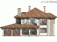 L-296-1K проект двухэтажного дома из кирпича с гаражом размером 17 на 18 - вид спереди
