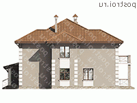 L-296-1K проект двухэтажного дома из кирпича с гаражом размером 17 на 18 - вид слева