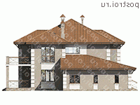 L-296-1K проект двухэтажного дома из кирпича с гаражом размером 17 на 18 - вид справа