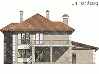 L-296-1K проект двухэтажного дома из кирпича с гаражом размером 17 на 18 - вид сзади