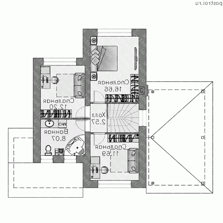 M-110-2P проект двухэтажного коттеджа из пенобетона с гаражом размером 11 на 12 - 2-й этаж