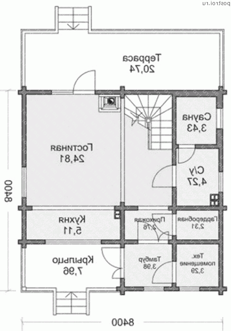 M-115-1D проект одноэтажного деревянного коттеджа из бруса с мансардой размером 8 на 8  - 1-й этаж