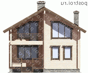 M-115-1D проект одноэтажного деревянного коттеджа из бруса с мансардой размером 8 на 8  - вид спереди