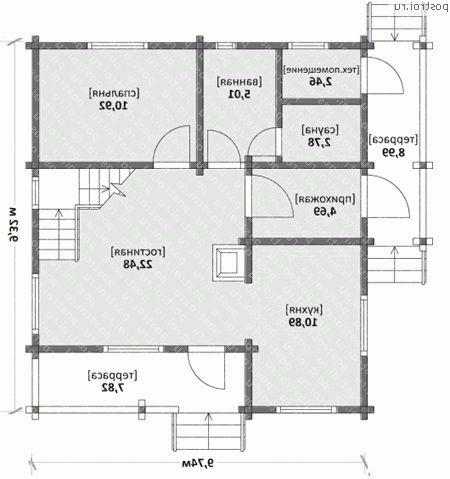 M-121-1D проект одноэтажного деревянного коттеджа из бруса с мансардой размером 9 на 10  - 1-й этаж