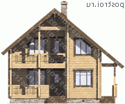M-121-1D проект одноэтажного деревянного коттеджа из бруса с мансардой размером 9 на 10  - вид спереди