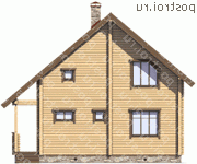 M-121-1D проект одноэтажного деревянного коттеджа из бруса с мансардой размером 9 на 10  - вид сзади