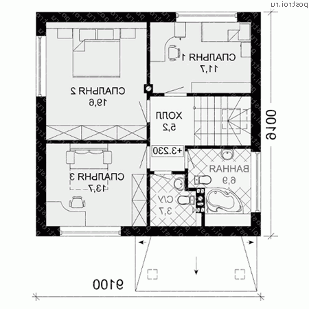M-124-2P проект одноэтажного коттеджа из газобетона с мансардой размером 9 на 9 - мансарда M-124-2P проект одноэтажного коттеджа из газобетона с мансардой размером 9 на 9 - мансарда
