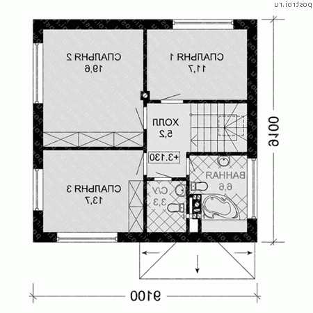 M-125-1P проект одноэтажного коттеджа из газобетона с мансардой размером 9 на 9 - мансарда