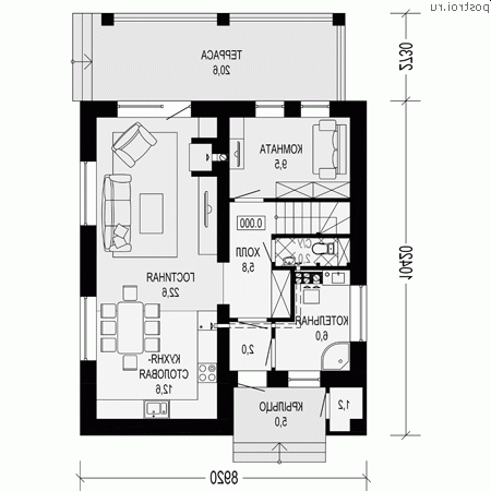 M-132-1P проект двухэтажного дома из газобетона размером 9 на 13 - 1-й этаж