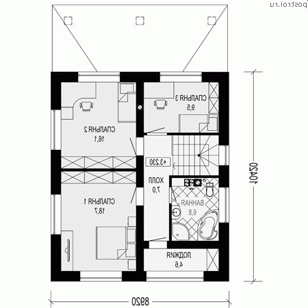 M-132-1P проект двухэтажного дома из газобетона размером 9 на 13 - 2-й этаж