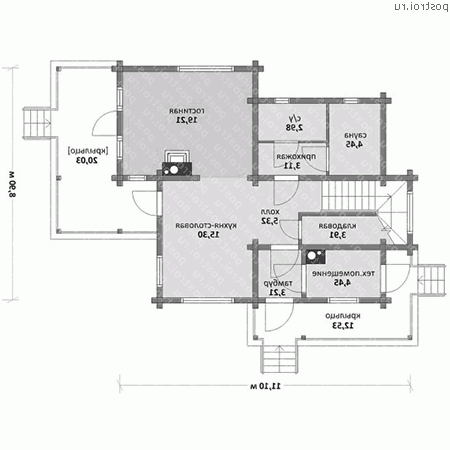 M-137-1D проект одноэтажного деревянного дома из бруса с мансардой размером 9 на 11  - 1-й этаж