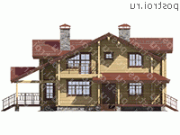 M-137-1D проект одноэтажного деревянного дома из бруса с мансардой размером 9 на 11  - вид спереди