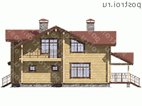 M-137-1D проект одноэтажного деревянного дома из бруса с мансардой размером 9 на 11  - вид сзади