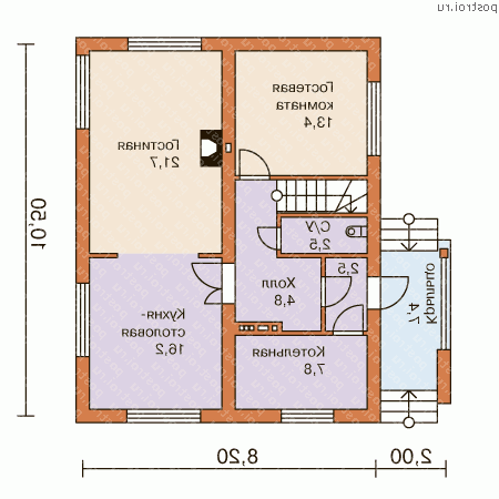 M-143-1P проект одноэтажного дома из газобетона с мансардой размером 11 на 11 - 1-й этаж