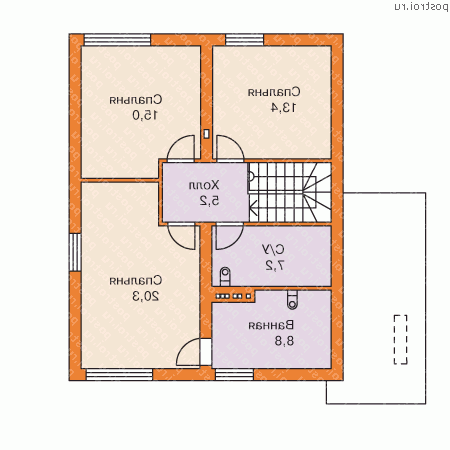 M-143-1P проект одноэтажного дома из газобетона с мансардой размером 11 на 11 - мансарда