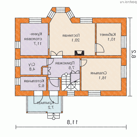 M-156-1P проект одноэтажного коттеджа из пеноблоков с мансардой размером 8 на 12 - 1-й этаж