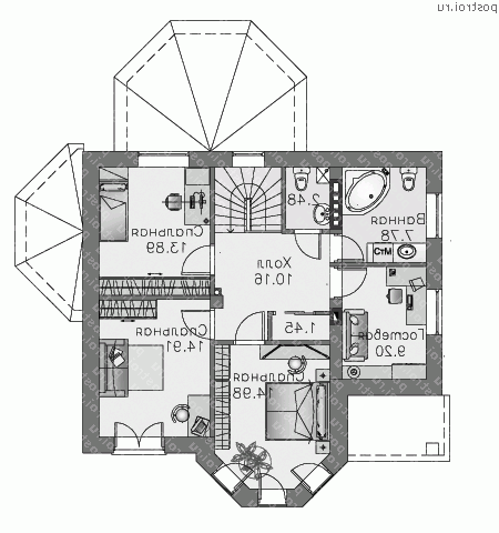 M-167-2P проект двухэтажного дома из пеноблоков размером 12 на 10 - 2-й этаж