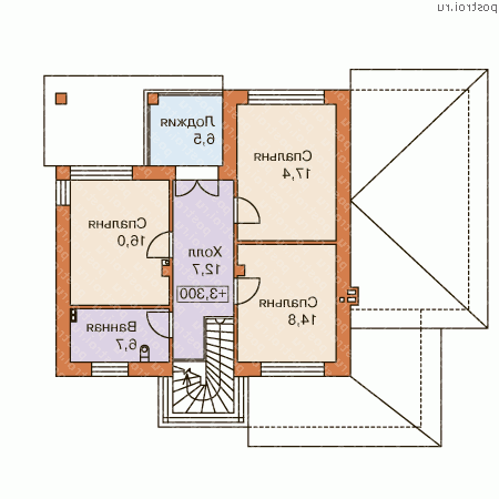 M-189-1P проект двухэтажного дома из пеноблоков размером 11 на 14 - 2-й этаж M-189-1P проект двухэтажного дома из пеноблоков размером 11 на 14 - 2-й этаж