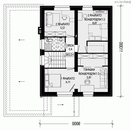 M-193-1P проект двухэтажного коттеджа из пенобетона с гаражом размером 13 на 14 - 2-й этаж