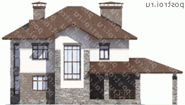M-199-1K проект двухэтажного коттеджа из кирпича с гаражом размером 14 на 13  - вид спереди