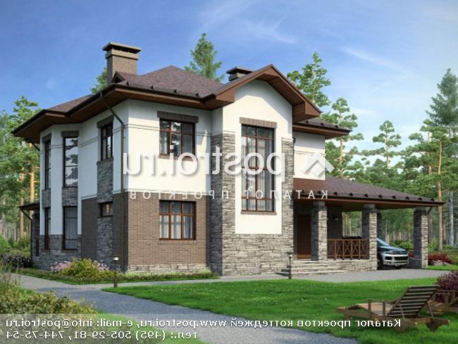 M-199-1K проект двухэтажного коттеджа из кирпича с гаражом размером 14 на 13 