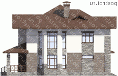 M-199-1K проект двухэтажного коттеджа из кирпича с гаражом размером 14 на 13  - вид справа