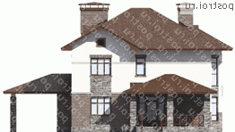 M-199-1K проект двухэтажного коттеджа из кирпича с гаражом размером 14 на 13  - вид сзади