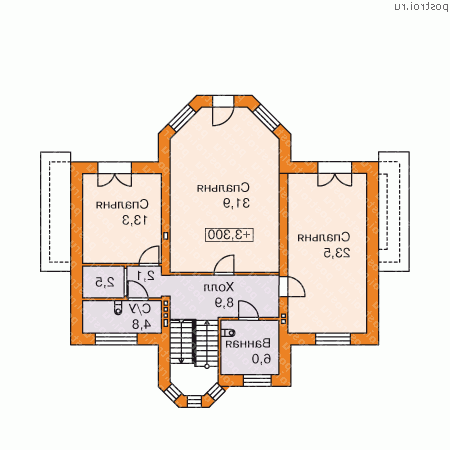 M-204-1K проект двухэтажного дома из кирпича размером 10 на 14 - 2-й этаж M-204-1K проект двухэтажного дома из кирпича размером 10 на 14 - 2-й этаж