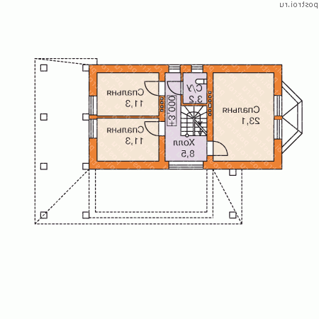 M-209-1K проект двухэтажного дома из кирпича с цоколем и мансардой размером 9 на 16  - мансарда