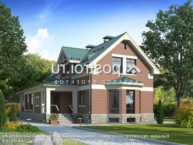 M-209-1K проект двухэтажного дома из кирпича с цоколем и мансардой размером 9 на 16 