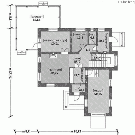 M-210-1P проект двухэтажного дома из пенобетона с гаражом размером 14 на 13  - 1-й этаж