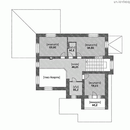 M-210-1P проект двухэтажного дома из пенобетона с гаражом размером 14 на 13  - 2-й этаж