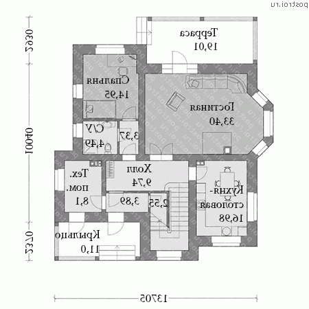 M-219-1K проект двухэтажного дома из кирпича размером 10 на 14  - 1-й этаж