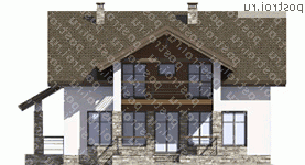 M-229-1K проект одноэтажного коттеджа из кирпича с мансардой размером 15 на 13  - вид слева