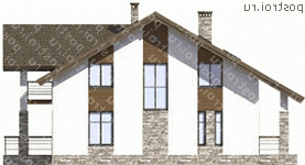 M-229-1K проект одноэтажного коттеджа из кирпича с мансардой размером 15 на 13  - вид сзади