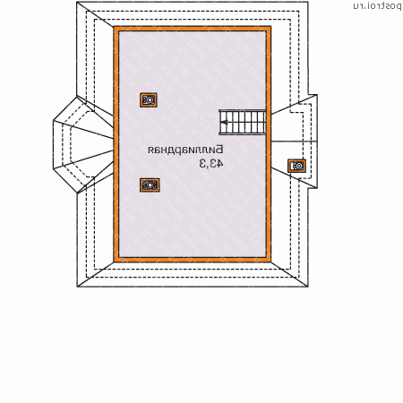 M-262-2P проект одноэтажного дома из пеноблоков с мансардой размером 13 на 11  - мансарда
