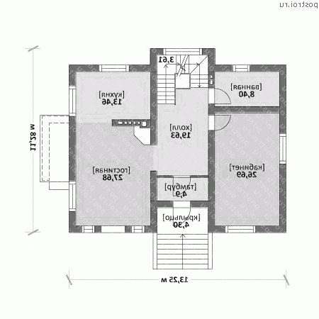 M-280-1P проект двухэтажного дома из пеноблоков с цоколем размером 11 на 13  - 1-й этаж