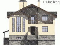 M-280-1P проект двухэтажного дома из пеноблоков с цоколем размером 11 на 13  - вид спереди