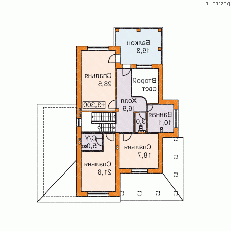 M-284-1K проект двухэтажного дома из кирпича с гаражом размером 19 на 15 - 2-й этаж