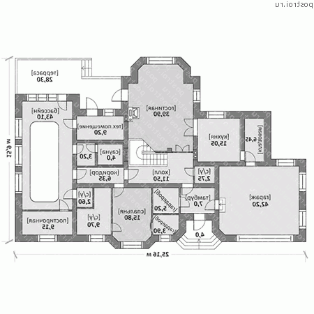 M-323-1P проект одноэтажного дома из пенобетона с мансардой и гаражом размером 15 на 24  - 1-й этаж
