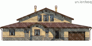 M-323-1P проект одноэтажного дома из пенобетона с мансардой и гаражом размером 15 на 24  - вид спереди