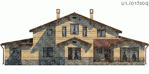 M-323-1P проект одноэтажного дома из пенобетона с мансардой и гаражом размером 15 на 24  - вид сзади