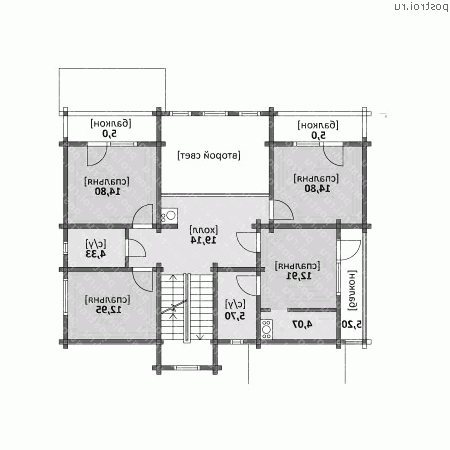 M-327-1D проект двухэтажного деревянного дома из бруса с цоколем размером 14 на 12  - 2-й этаж