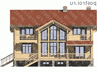 M-327-1D проект двухэтажного деревянного дома из бруса с цоколем размером 14 на 12  - вид спереди