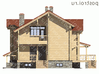 M-327-1D проект двухэтажного деревянного дома из бруса с цоколем размером 14 на 12  - вид слева