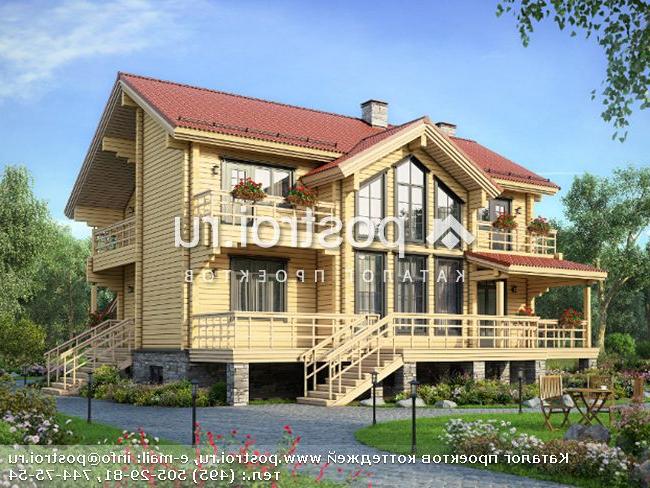 M-327-1D проект двухэтажного деревянного дома из бруса с цоколем размером 14 на 12 