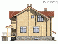M-327-1D проект двухэтажного деревянного дома из бруса с цоколем размером 14 на 12  - вид справа