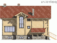 M-327-1D проект двухэтажного деревянного дома из бруса с цоколем размером 14 на 12  - вид сзади