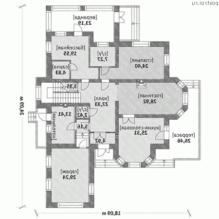 M-366-1K проект двухэтажного дома из кирпича с гаражом размером 23 на 17  - 1-й этаж